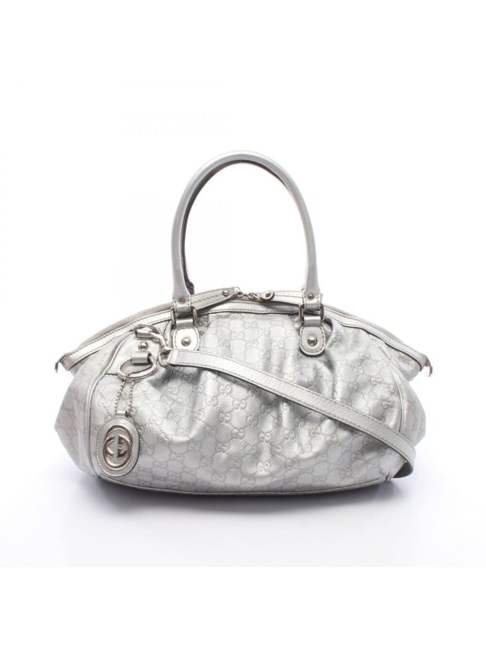 Gucci Handbag Ski Guccissima 2-Way Silver Leather Ski Shoulder